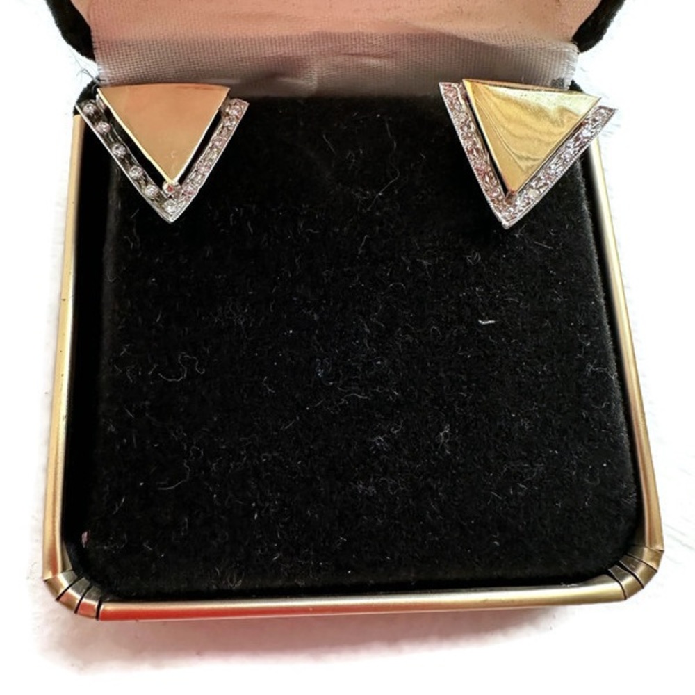 Vintage Custom 14kt Yellow Gold & Pave Diamonds Pierced Earrings